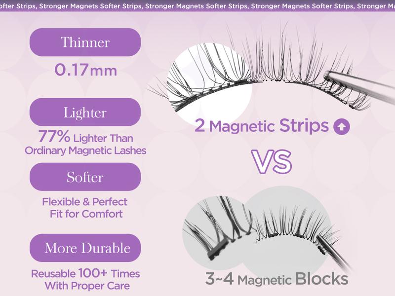 BEYELIAN Soft Magnetic Eyelashes No Glue & Eyeliner Needed Reusable Waterproof Natural Look Lashes Makeup Eyelashes Extensions Effortless Application Mix Length Gentle Removal Storage Cosmetic