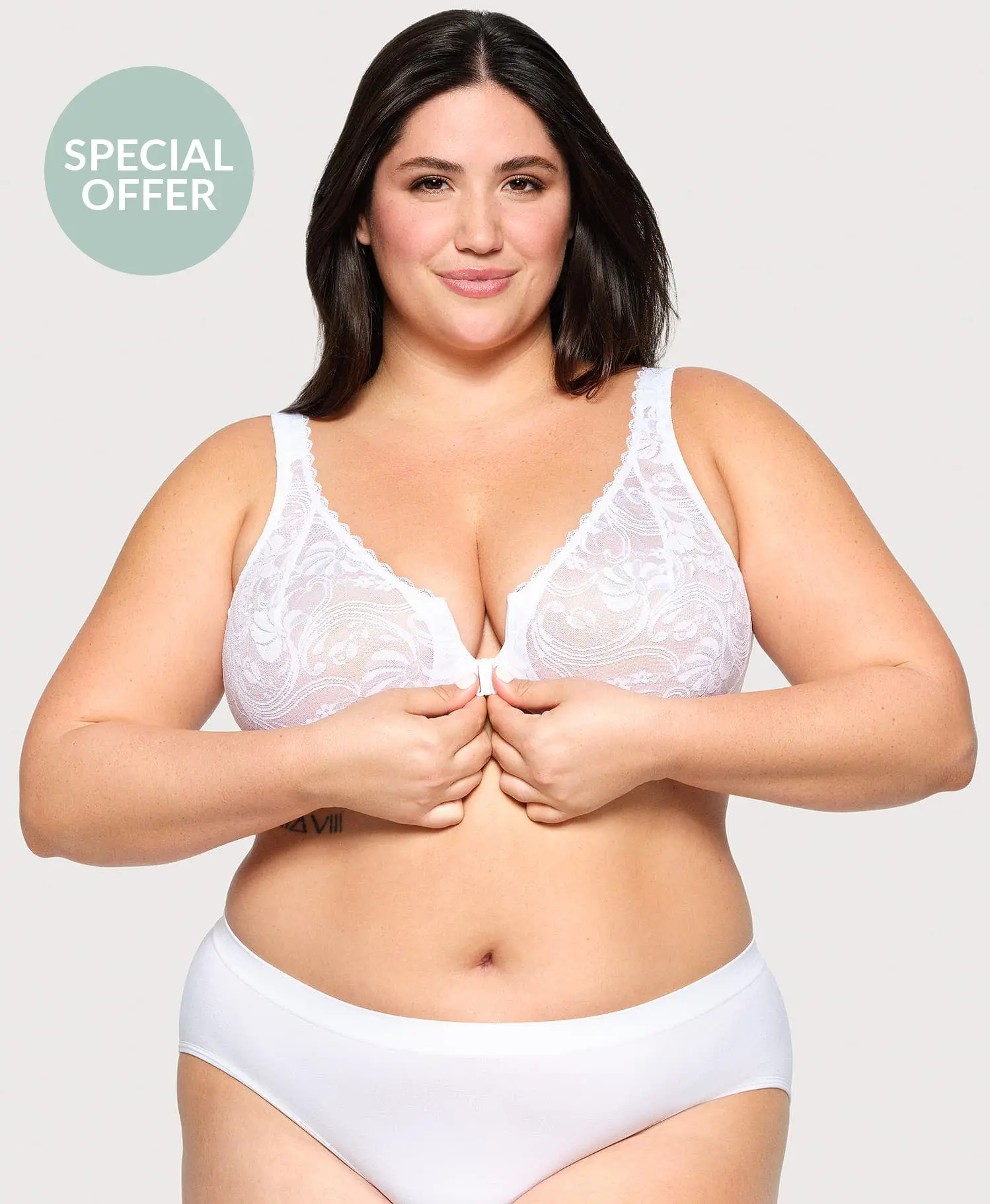 Front-Closure Stretch Lace WonderWire Bra White Front-Closure Stretch Lace WonderWire Bra White