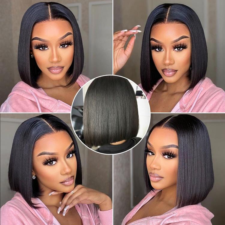 Ready And Go Bob Wigs Human Hair Straight Short Bob Wig Pre Cut 7x4 Lace Closure Wig 7x5 Pre-Bleached Pre-Plucked Glueless Wig Wiggins Hair TikTokShopBlackFriday