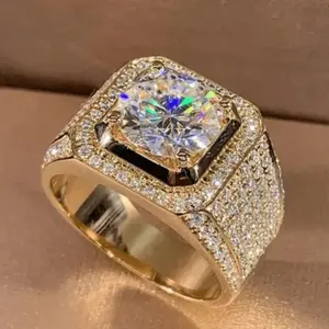 Fashionable 14k gold-plated men's ring, business style with Zirconia stones, suitable as a gift, for parties, weddings, engagements, or everyday wear.