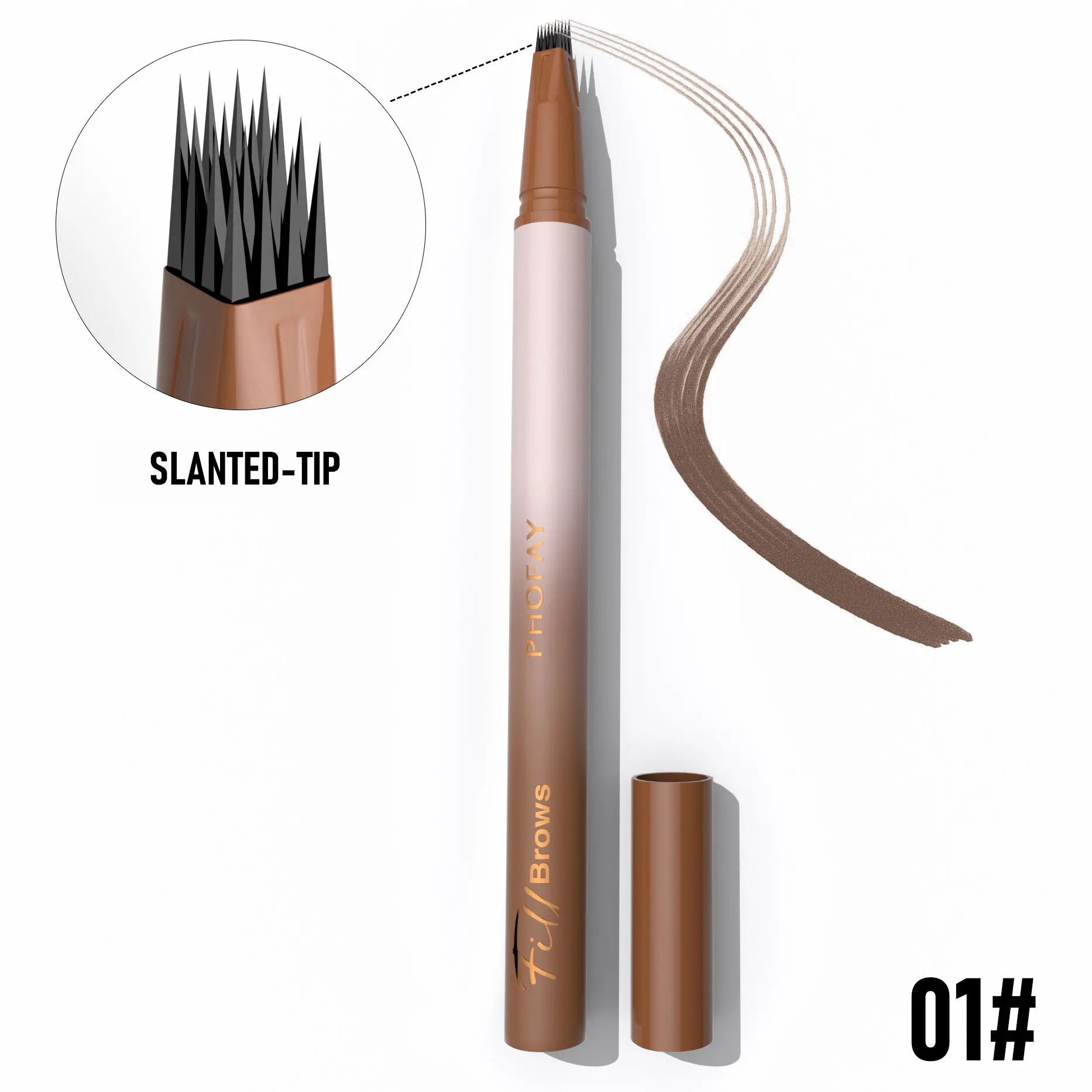 PHOFAY Microblade Eyebrow Pen - 4-Tip Waterproof Liquid Cosmetic Tint - Flawless Fluffy Natural Hair-Like Strokes - Blendable Clean Girl Eyebrow Pencils - Long-Lasting Smudge-Proof Makeup, 3D Eyebrow Pencils