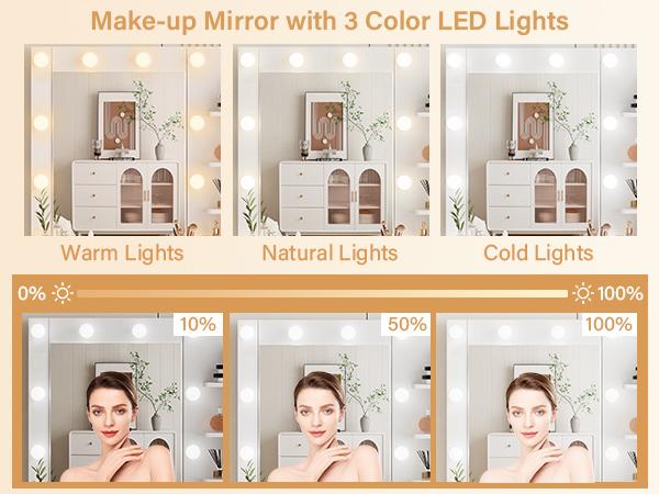 Makeup Vanity Mirror with Light, Large Women Vanity Desk with Touch Screen Mirror Lights & Power Outlet, 4 Cabinet, 2 Shelves & 5 Drawers for Bedroom,[Gift Idea]