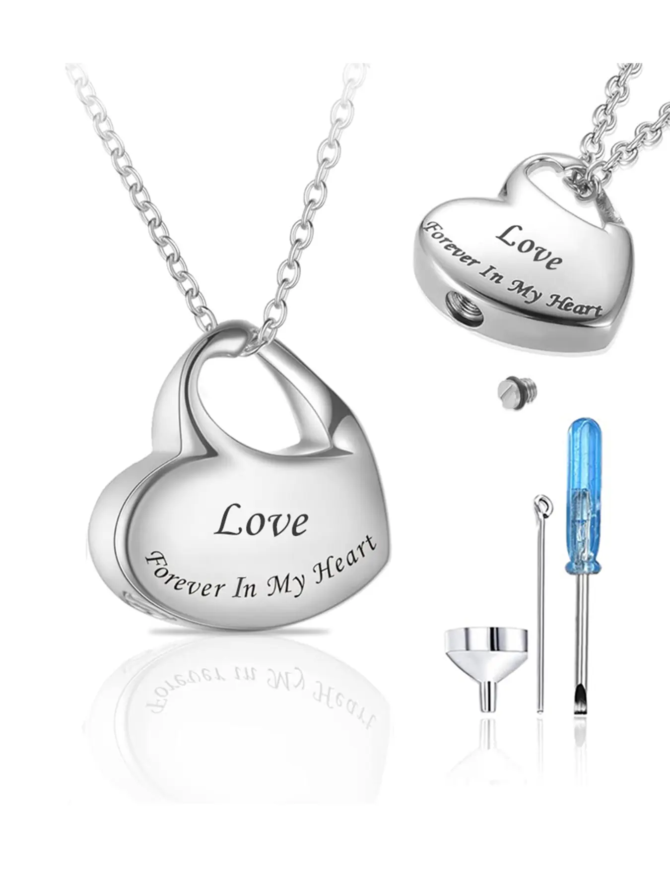 Mother's Day Gift Cremation Urn Elegant Necklace for Ashes Urn Jewelry, Mothers Day Forever in My Heart Love Carved Stainless Steel Keepsake Waterproof Memorial Pendant for mom & dad with Filling Kit… Waterproof Durable Jewelry