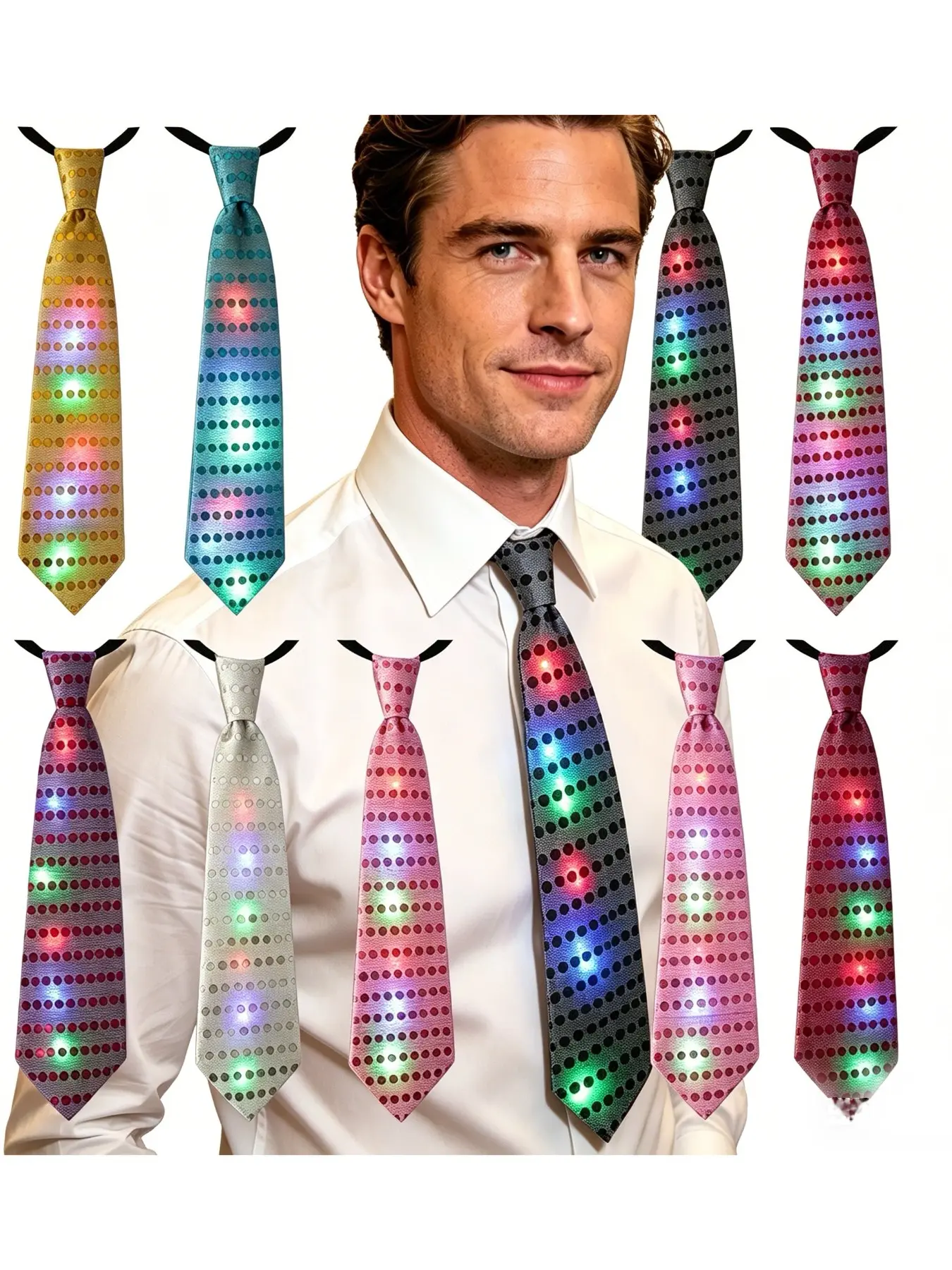 LED Glowing Sequin Tie Set for Parties, 10 Pieces Per Pack, Suitable for Adults and Teens, All Seasons Fashion Accessory