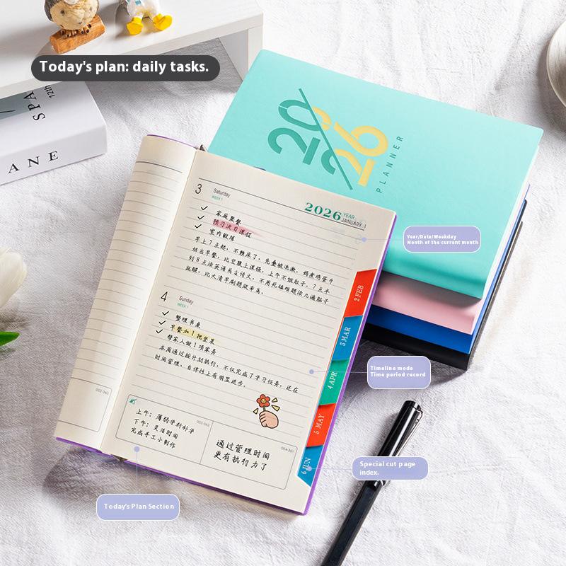 MUNBYN   2026 New A5 Gold Foil Planner Notebook, Soft Faux Leather Cover, Portable Notebook, Daily Page Layout, Office & Personal Use, Elegant Design Gift Idea