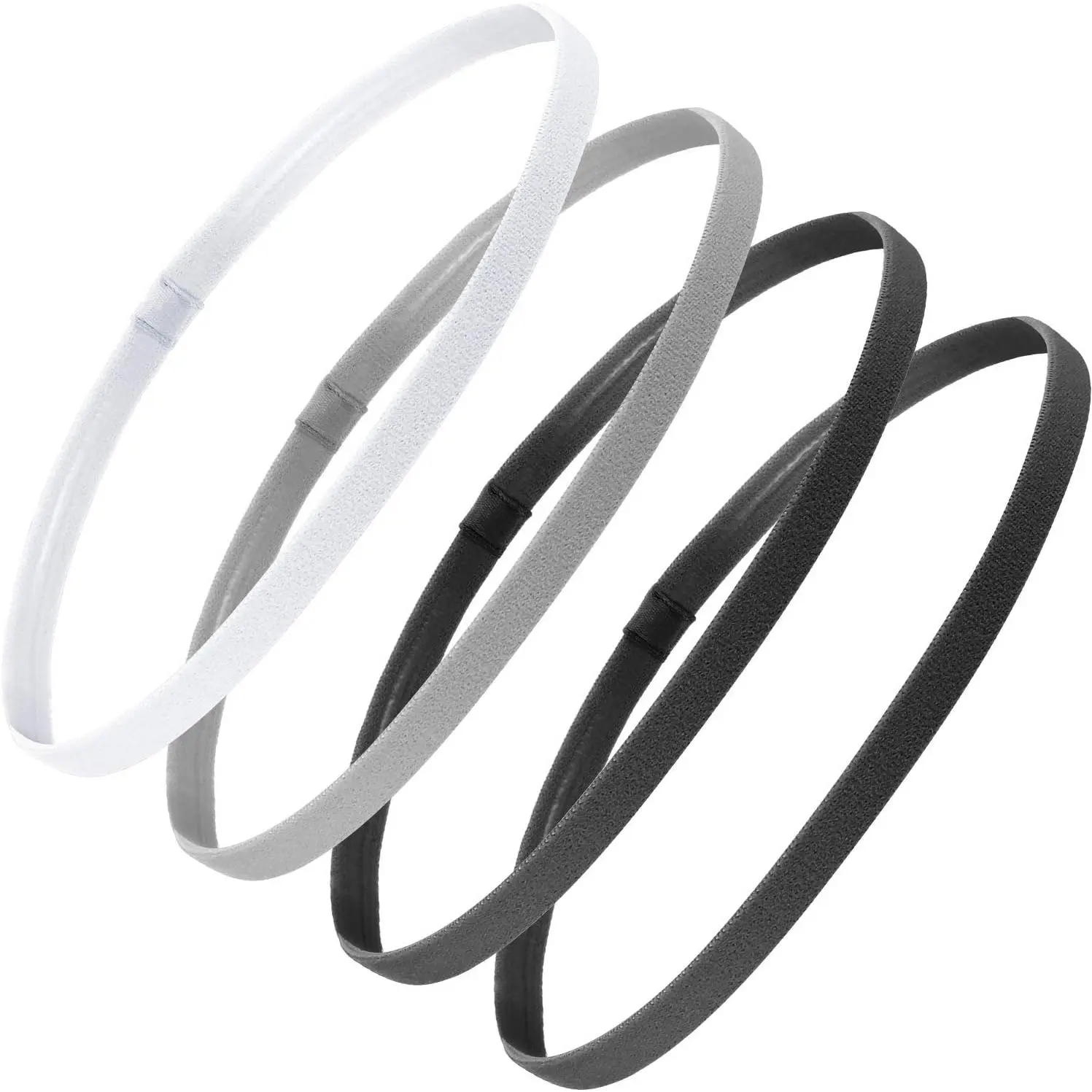 4 Pack Stretchy Headbands for Men and Women, Thin Elastic Casual Headband Accessory with Non-Slip Grip for Sports & Workouts, Elastic Sweatband Headband