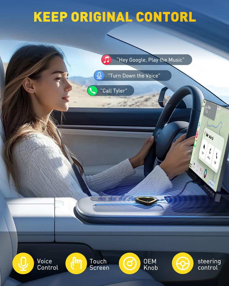 AUXITO 2 in 1 Wireless CarPlay & Android Auto Adapter, Converts OEM Wired CarPlay to Wireless, Plug & Play Seamless Connection for iPhone iOS 12+ & Android 11+, 2025 Upgraded