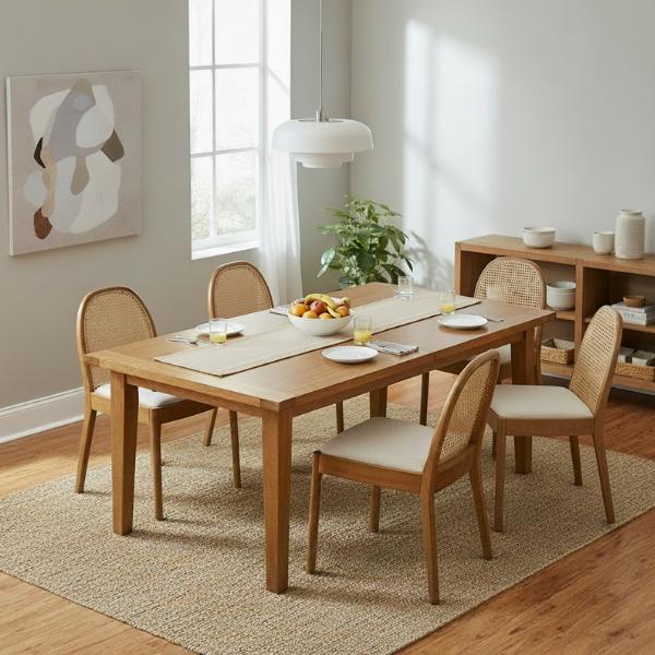 DAYALANE Modern Salem Rattan Dining Chairs Set of 2 Cane Back Comfy Sherpa Upholstered Boucle for Kitchen Restaurant Living Room White Beige Linen