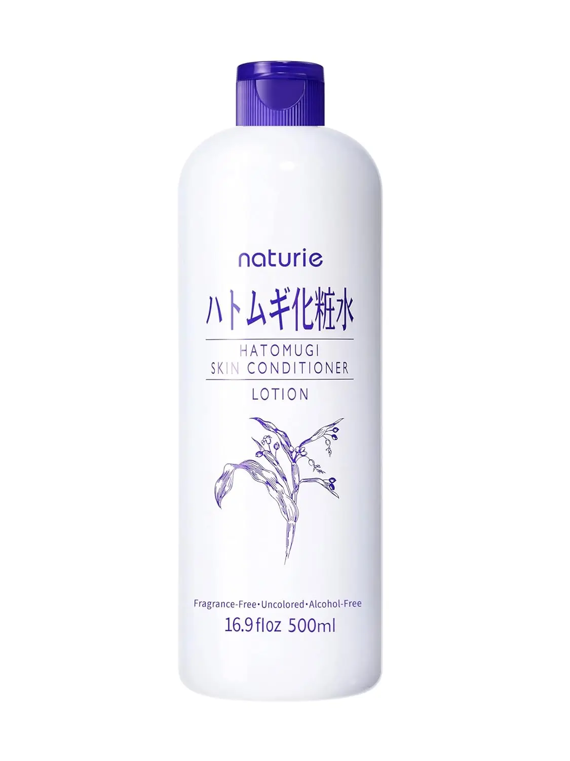 Naturie Hatomugi Skin Conditioner R, 16.9oz (500ml) Gentle Hydrating Toner-Moisturizer, Fragrance-Free Hypoallergenic Liquid for Sensitive Skin to Hydrate Face & Body, Unscented