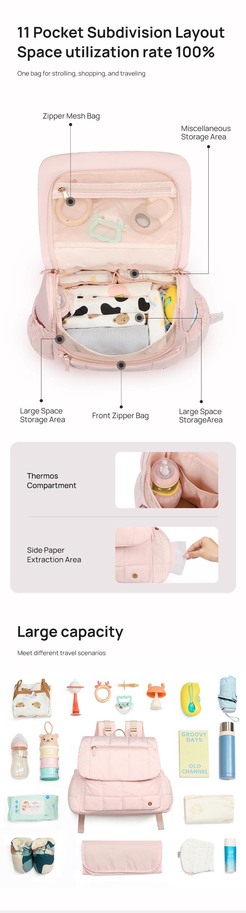 Telena Valentine's Day gift Soft Puffer Women’s Mini Diaper Backpack Large Open Top for Easy Grab, Baby Travel Bag with Changing Pad, hospital bag for mom,Comfortable shoulder straps,Insulated Pockets & Stroller Straps Christmas gifts  Holiday gifts