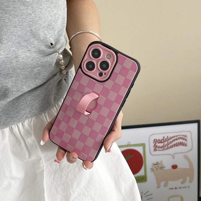 Cute Checkered Checkerboard Phone Case with Finger Strap Kickstand,Slim Full Camera Protection Shockproof Cover for iPhone 16 Pro Max 15 14 13