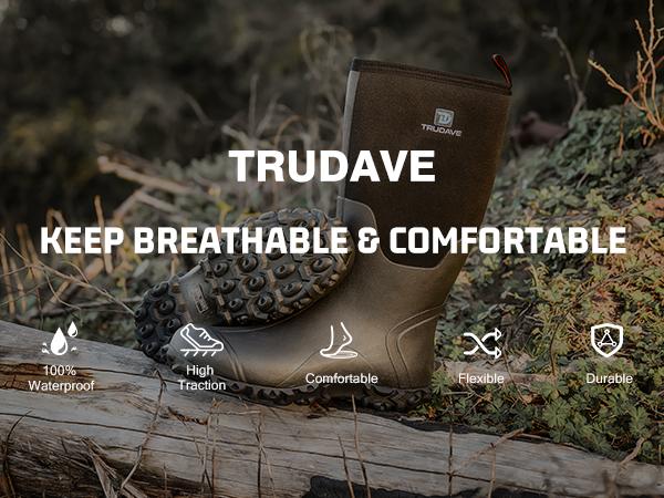 Trudave Men's Black Rubber Boots Waterproof Work Rain Boots with Steel Shank 6mm Neoprene Anti-slip Mud Boots Size 5-14 Comfortable Industrial Shoe Boy Footwear Closed