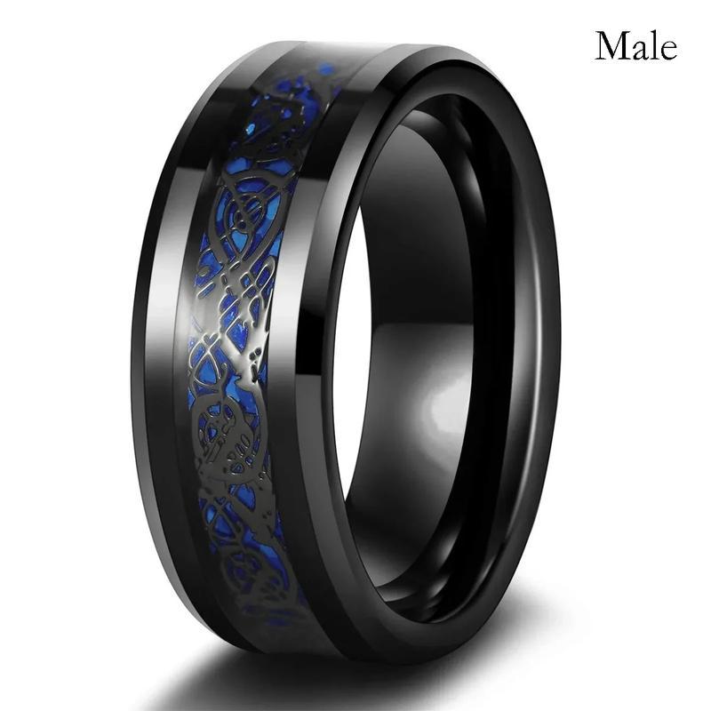 Aesthetic Couple Rings Romantic Women Heart Blue Rhinestones Zircon Ring, Men Stainless Steel Celtic Dragon Ring Wedding Jewelry Gift Fit Daily Wear