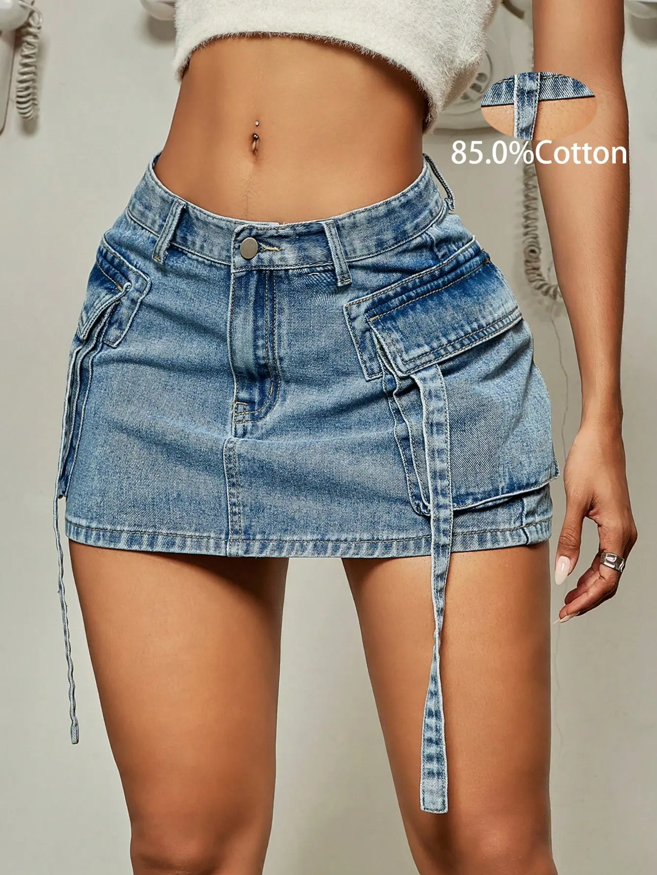 Apperloth Studio Women's Sexy Mini Denim Skirt with Pockets - Trendy Plain Design for Casual to Semi-Formal Wear