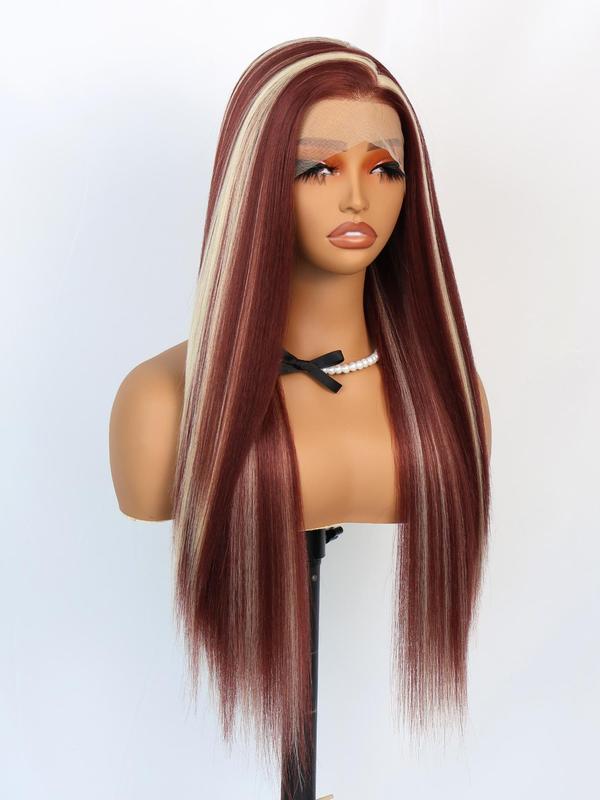 unique colorful highlight lace front syntheitc wig long red and blonde highlight glueless wig for women synthetic highlight lace front wig heat resistant fiber hair Glueless Half Wig