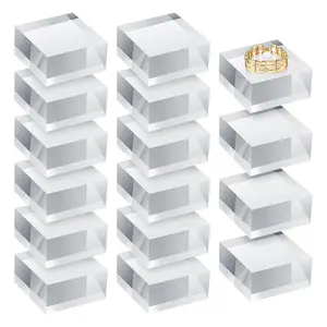 Clear Acrylic Blocks Square Display Block Clear Polished Cube Jewelry Display Stand Ring Showcase Holder Base 16pcs