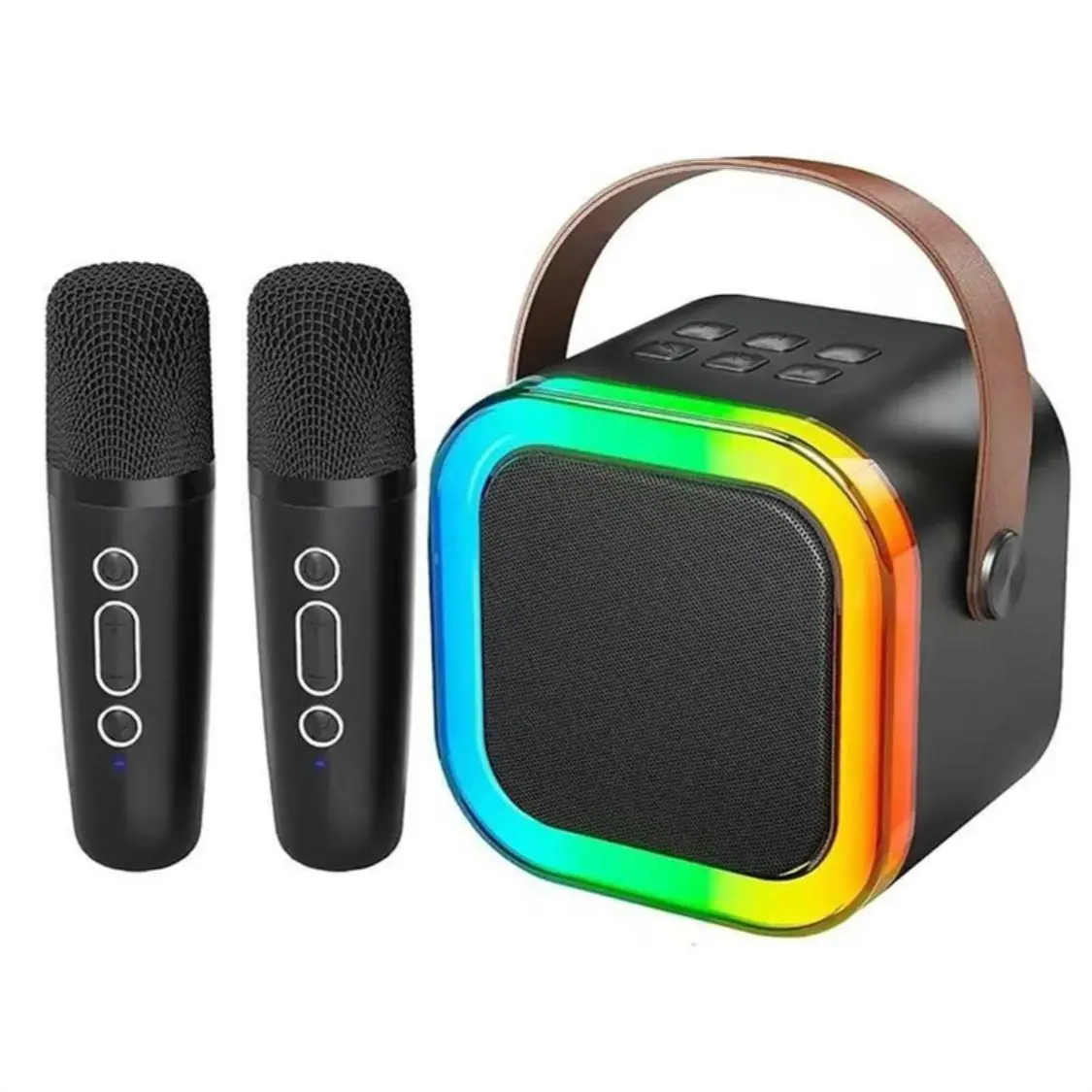 Fall Portable Wireless Karaoke Speaker with 2 Microphones, HIFI Stereo Subwoofers, RGB LED Lights, Smartphone-Connectable Bluetooth Audio Device, Adjustable Noise-Reducing, USB-Powered Durable KTV System for Outdoor Travel, Birthday Gifts for Kids/Fathers