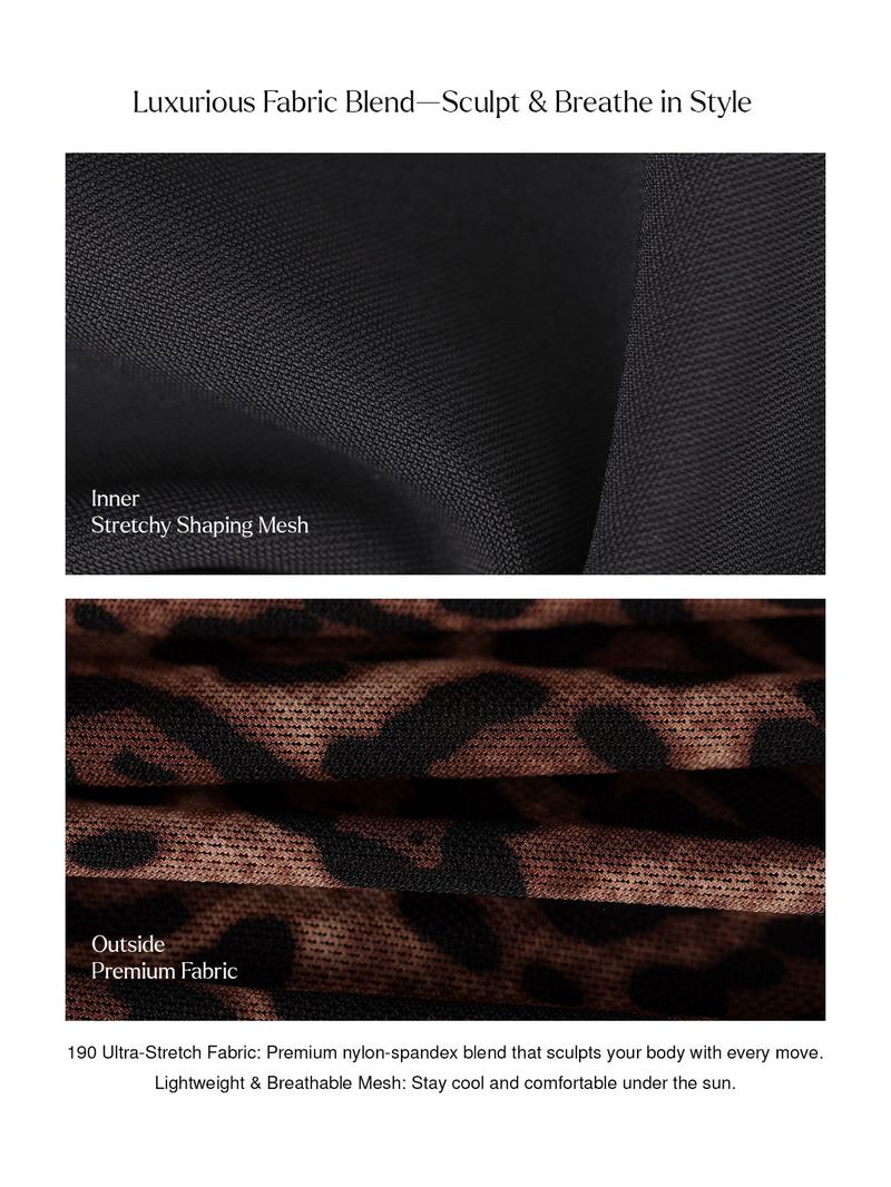 Popilush Leopard Swimwear Set High Waisted Bikini Shapewear Swimsuit  Push Up Adjustable Cover Up