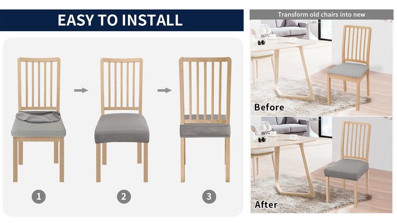 Easy-Going Chair Seat Covers Set of 2,4,6,8, Waterproof Stretch Chair Seat Slipcovers Protector, Removable and Washable Kitchen Covers, Cushion Cover, Kitchen Hacks, Dining Room