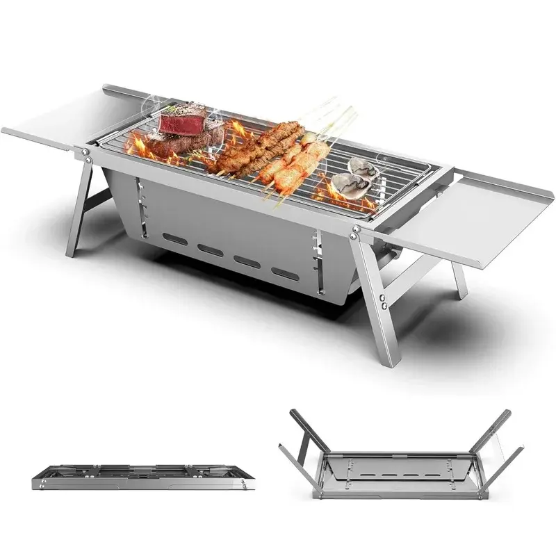 Portable Charcoal Grill Stainless Steels BBQ Grill Collapsible Small Barbecue Grill for Outdoor Cooking Barbecue Camping Picnic Travel Heat Resistant Bbq