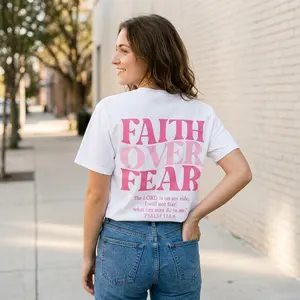 Faith Over Fear Pink Cross T-Shirt | Christian Aesthetic Apparel