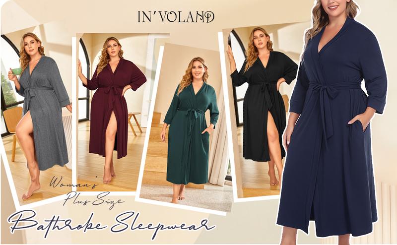 Womens Plus Size Kimono Robes Long Knit Bathrobe V Neck Ladies Loungewear Lightweight Soft Sleepwear 1X-5X Comfort Womenswear Adjustable Anniversary Underwear Elegant  Fit Gowns Pockets Strap#US 2025 Deals for You Days
