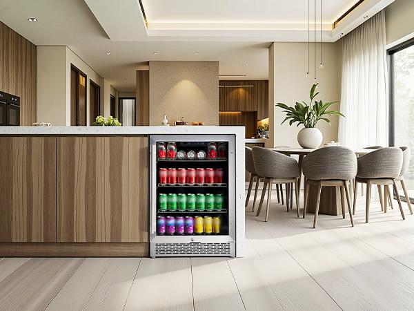 AMERLIFE Beverage Refrigerator-24 In fridge with Glass Door, Adjustable Shelves and LED Touch Panel, Under Counter Design for Wine Beer, Built-In or Freestanding Use, 34-64℉
