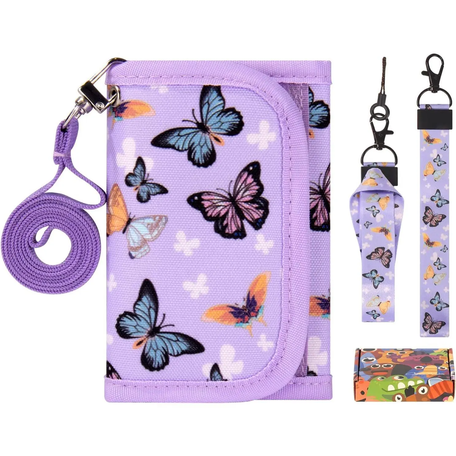 Z-PCB8  Kids Wallets for Girls Ages 5-7 6-8 9-12, Girls Wallets for Kids 6-12 with Lanyard Gift Box,Butterfly-Purple