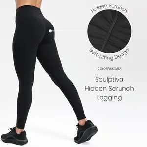 Colorfulkoala Sculptiva Hidden Scrunch Leggings for Women, No Front Seam Butt-Lifting Yoga Pants with Tummy Control