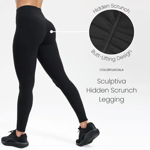 Colorfulkoala Sculptiva Hidden Scrunch Leggings for Women, No Front Seam Butt-Lifting Yoga Pants with Tummy Control,travel essentials,camping essentials