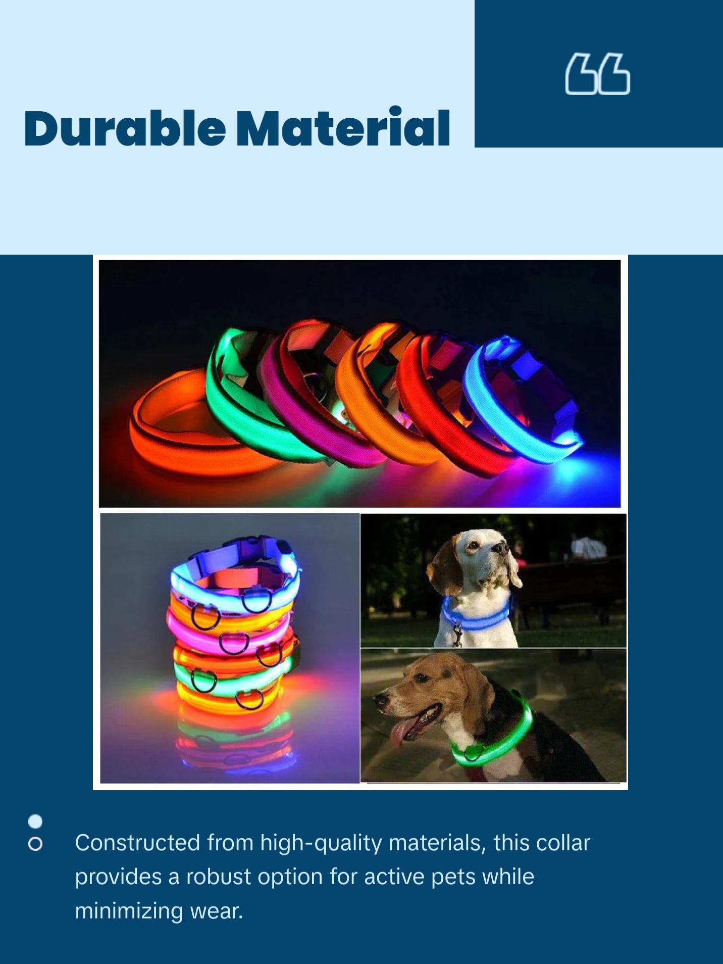 LED Adjustable Dog Collar Blinking Flashing Light Up Glow Pets Safety Waterproof