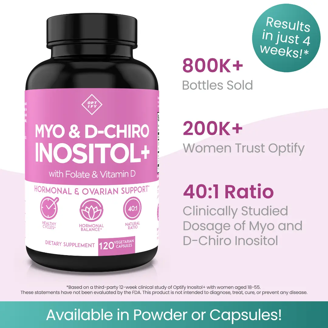 Optify 40:1 Myo+DCI Inositol Capsules - 120 Caps, with Folate, Vitamin D, Lab-Tested for Women’s Hormonal Wellness, Cycle Regularity, Daily Supplemental Nutrition Support, Fragrance-Free, Flavorless, No Artificial Flavors, 30-Day Bottle for Busy Routines,