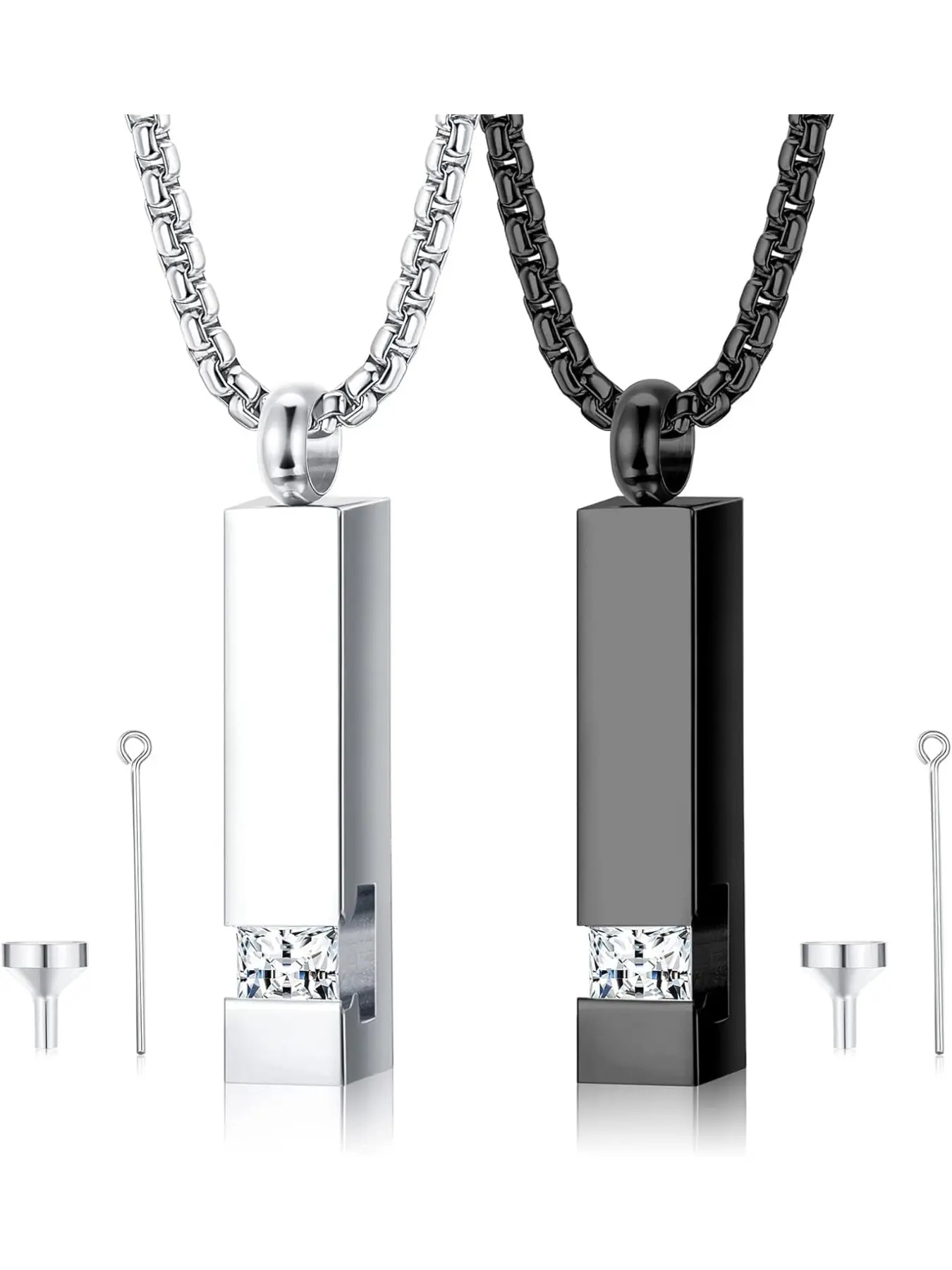 2 Pcs Cremation Urn Pendant Elegant Necklace for Memorial Stainless Steel Black Silver Ashes Necklace Jewelry Keepsakes Exquisite Jewelry Gift with Cubic Zirconia Inlaid Zircon Minimalist Chain Necklaces