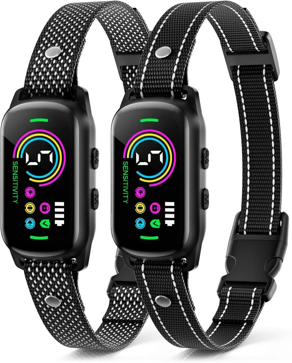 2 Pack Bark Collar, Rechargeable Dog Bark Collar for Large Medium Small Dogs, Smart Training Collar with 5 Adjustable Sensitivity Beep Vibration Harmless Shock, Anti Barking Device for Dogs
