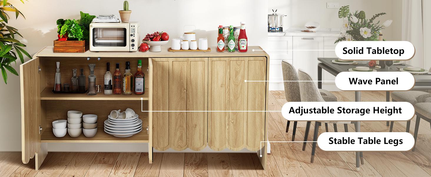 Giratree Sideboard Buffet Cabinet, Accent Storage Cabinet with 4 Doors, Farmhouse Wood Cabinet with Adjustable Shelves and Wave Panel for Living Room, Dining Room, Entry Giratree Sideboard Buffet Cabinet, Accent Storage Cabinet with 4 Doors, Farmhouse Wood Cabinet with Adjustable Shelves and Wave Panel for Living Room, Dining Room, Entry