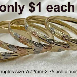 Exquisite 3 Tone Gold Color Brass Bangle Set of 7 Bangles for Big Wrist Size 7 (73mm Diameter )Anti-Tarnish Symbol of Prosperity Luck and Protection Elegant Jewelry Bracelet Gold Bracelets