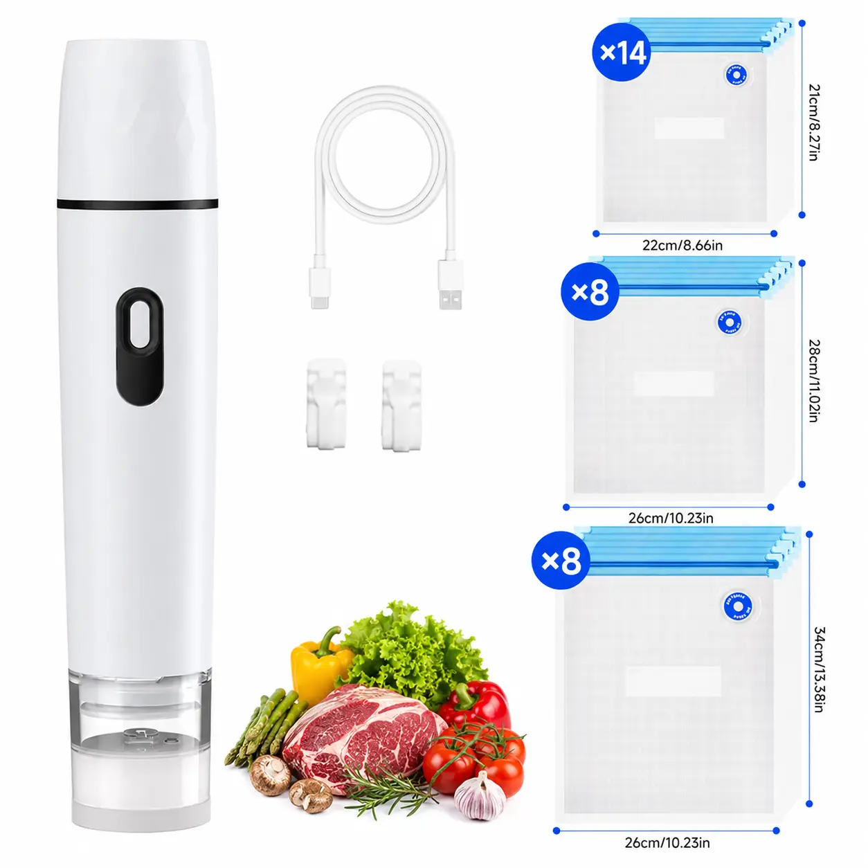 Compact Vacuum Sealer for Food - Powerful Handheld Vacuum Sealer with 30 BPA-Free Reusable Bags and 3 Clips, Rechargeable Cordless Sealer with Detachable Moisture Tank for Meal Prep, Freezer & Travel