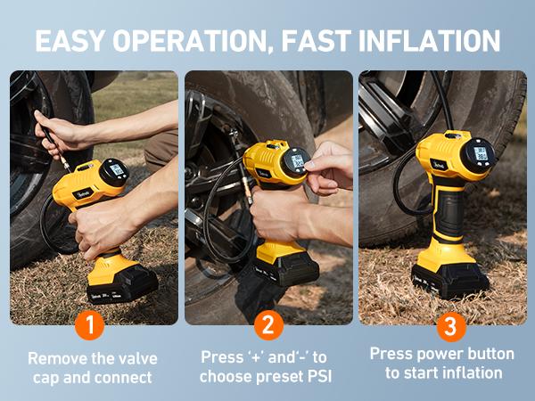 AstroAI Cordless Tire Inflator Portable Air Compressor 160PSI with Digital Pressure Gauge for Cars Motorcycles Yellow Spring Tool Pump Durability