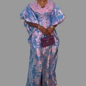 Luxury African Boubou Dress with Elegant Floral Print & Asymmetric Design for Special Occasions Handmade Pure Rich Brocade Fine Cotton Bubu