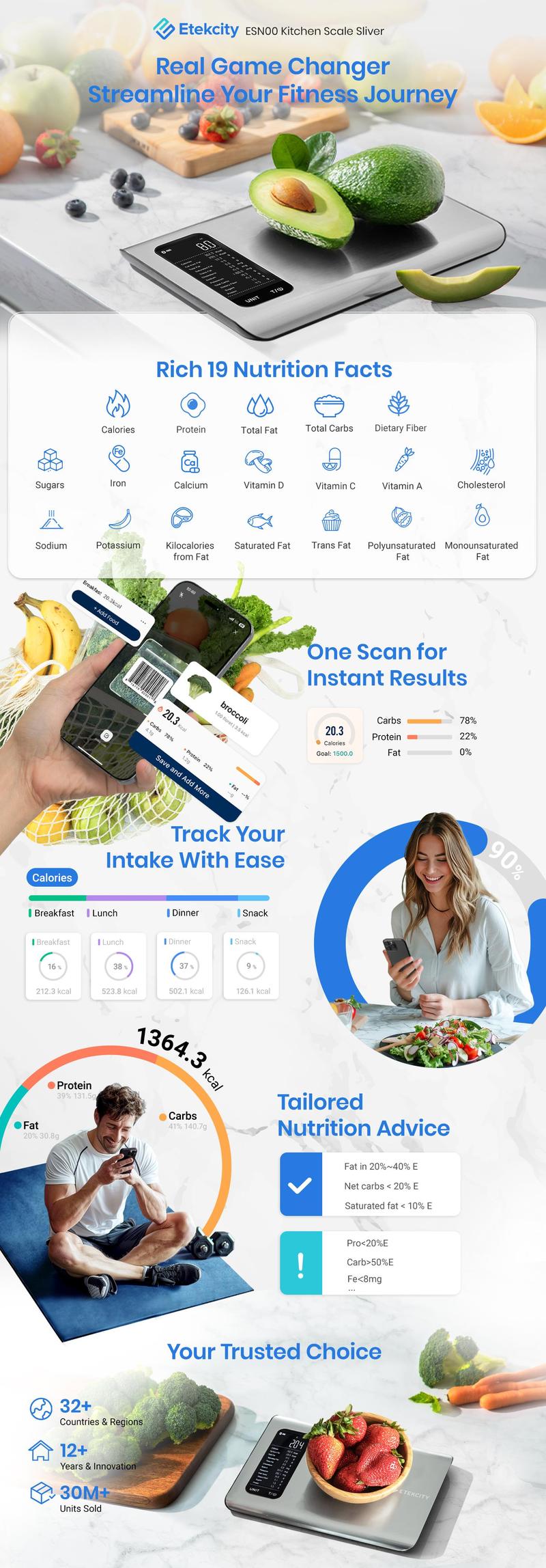 Etekcity ESN00 AI Smart Food Scale | 19 Nutrient Facts Auto Scan | Digital Calorie Counter for Meal Prep & Fitness | Compact Stainless Design | Valentinesday Gift Etekcity ESN00 AI Smart Food Scale | 19 Nutrient Facts Auto Scan | Digital Calorie Counter for Meal Prep & Fitness | Compact Stainless Design | Valentinesday Gift