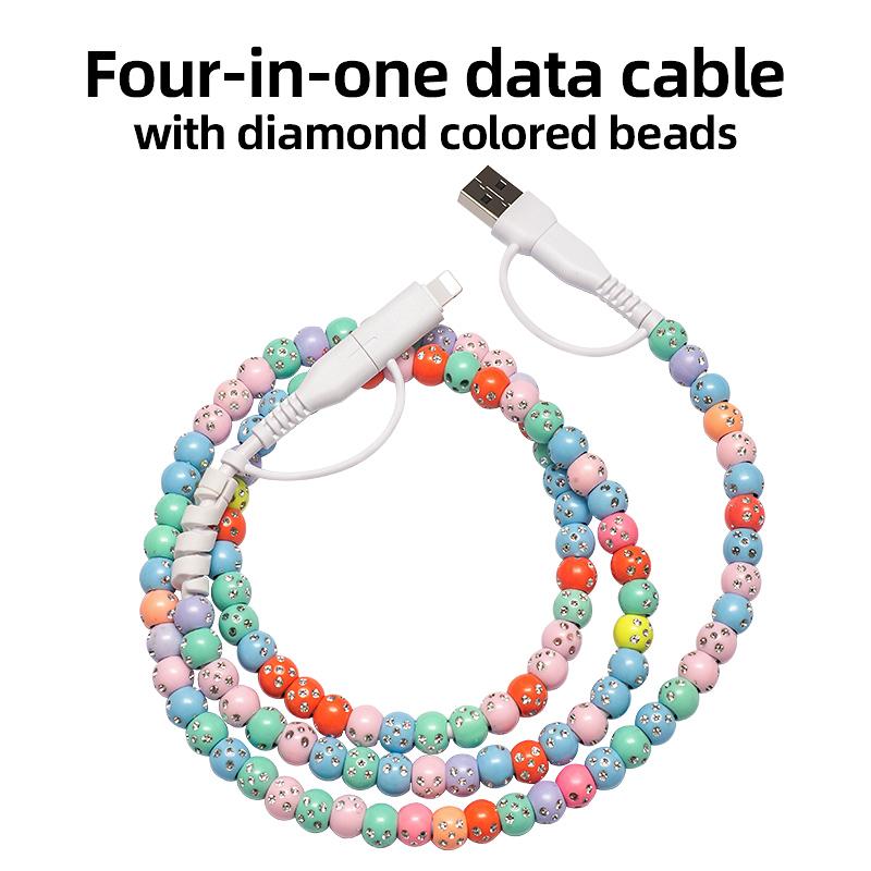 Stylish Pearl-Bead Shine Charging & Data Cable - Functional Mobile Phone Accessory, Compatible with iPhone Lightning, Samsung Type-C & All Smartphones
