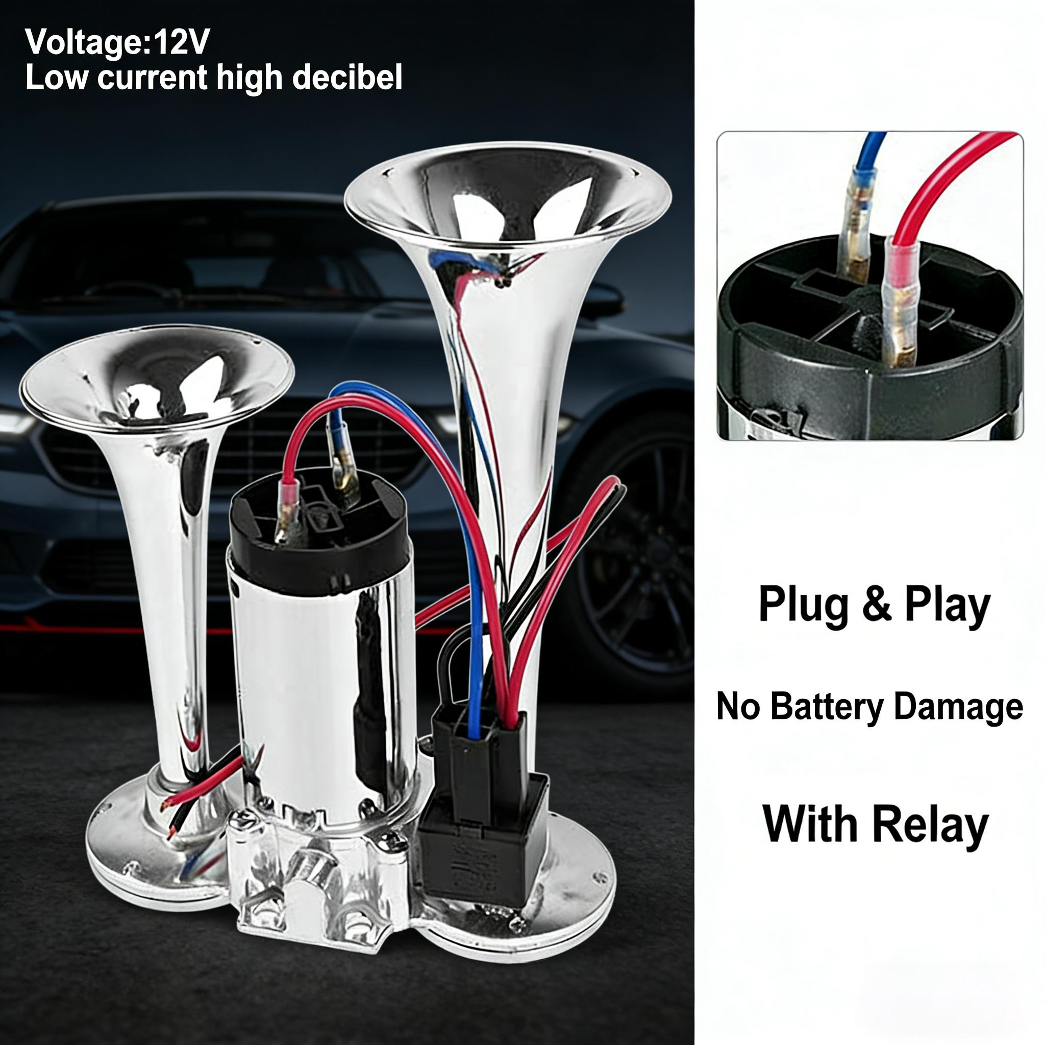Dual Trumpet Air Horn Kit 12V – Up to 135dB Electric Horn with Compressor for Trucks, Cars & Boats