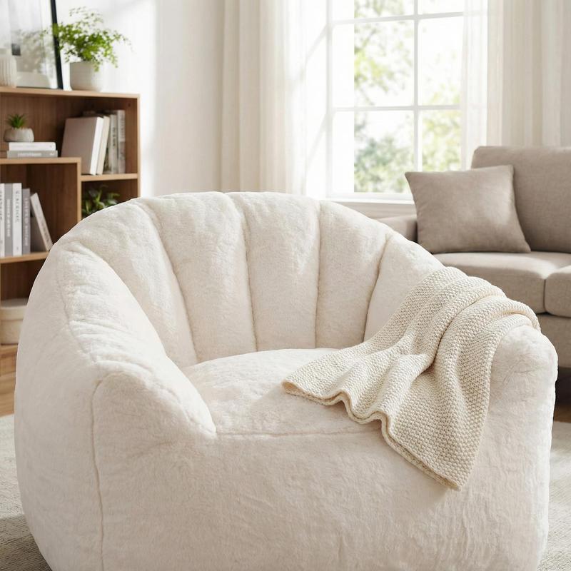 Homy Casa Giacier Bean Bag Chair, Giant Bean Bag Sofa Chair with Armrests, High-Density Foam Filling, Brown Faux Fur, Comfy Lazy Sofa for Adults & Kids, Living Room, Bedroom, Reading