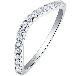 Newshe Jewellery 5A Cz Curved Wedding Bands for Women Stacking 925 Sterling Silver Eternity Rings Wishbone Size 5-10