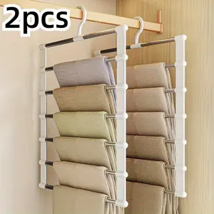 2pc of Space-Efficient Stainless Steel Hanger Designed for Jeans, Featuring a Foldable Design Suitable for Leggings And Palazzo Pants - Closet Magic