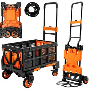 TECSPACE 2-in-1 Folding Hand Cart, 400 lbs Capacity Wheeled Cart, Cart with 3-Level Adjustable Handle, Includes 59-Inch Bungee Cord with Hooks Collapsible Utility Grocery Wagon Heavy Duty Folding Stair Climbing Cart