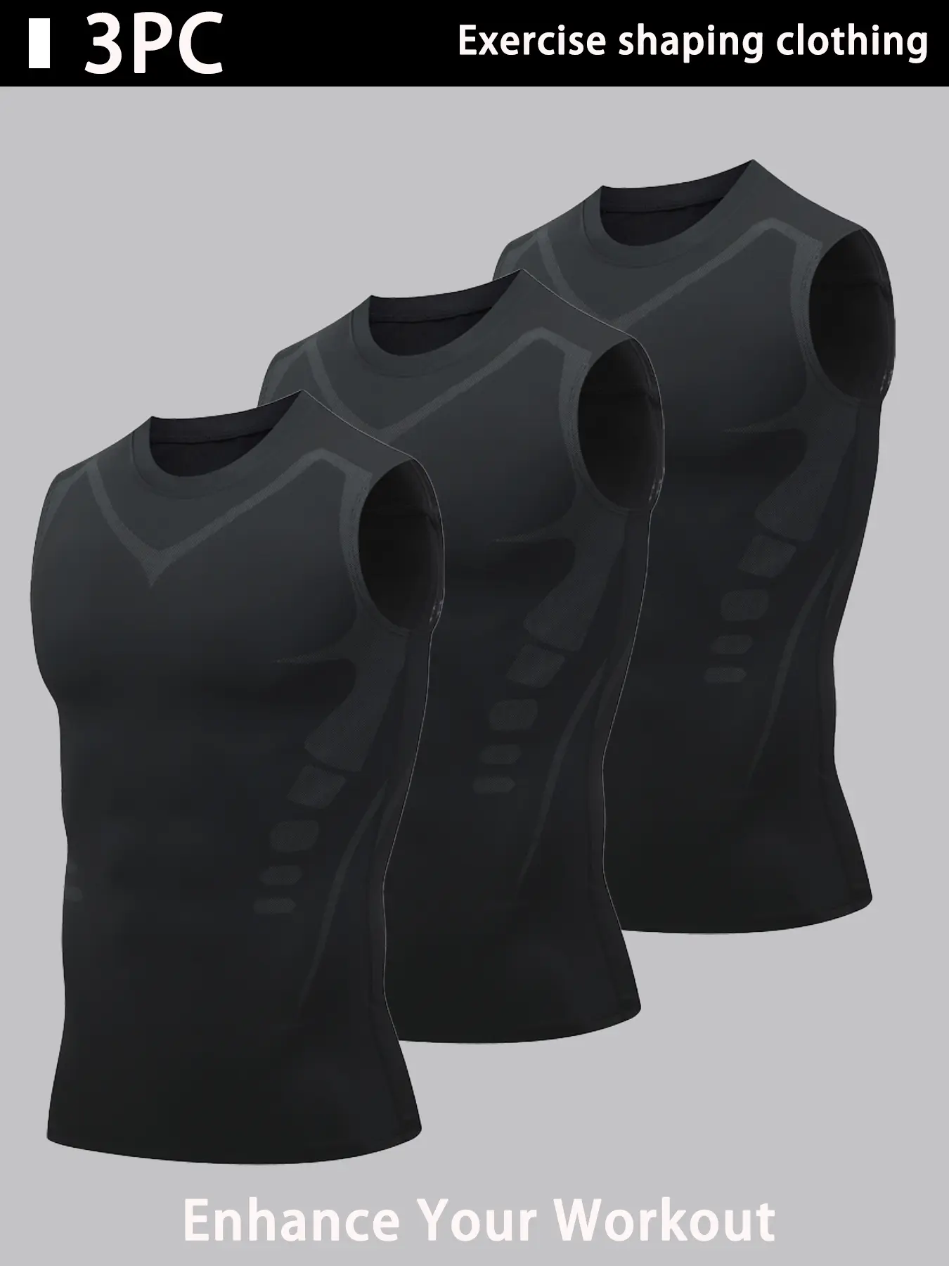 Men's Black 3-Pack Muscle Tank Tops - Snug Fit Compression Activewear Vests, Athletic Sleeveless Slim Fit Vests, Muscle Support Base Layers Made for Workouts and Sports Training, Athletic Sleeveless Vests