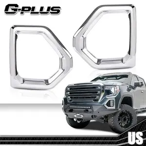 Fit For GMC Sierra 2019-2021 Denali SLT Front Fog Light Outer Bezel Cover Chrome G-PLUS
