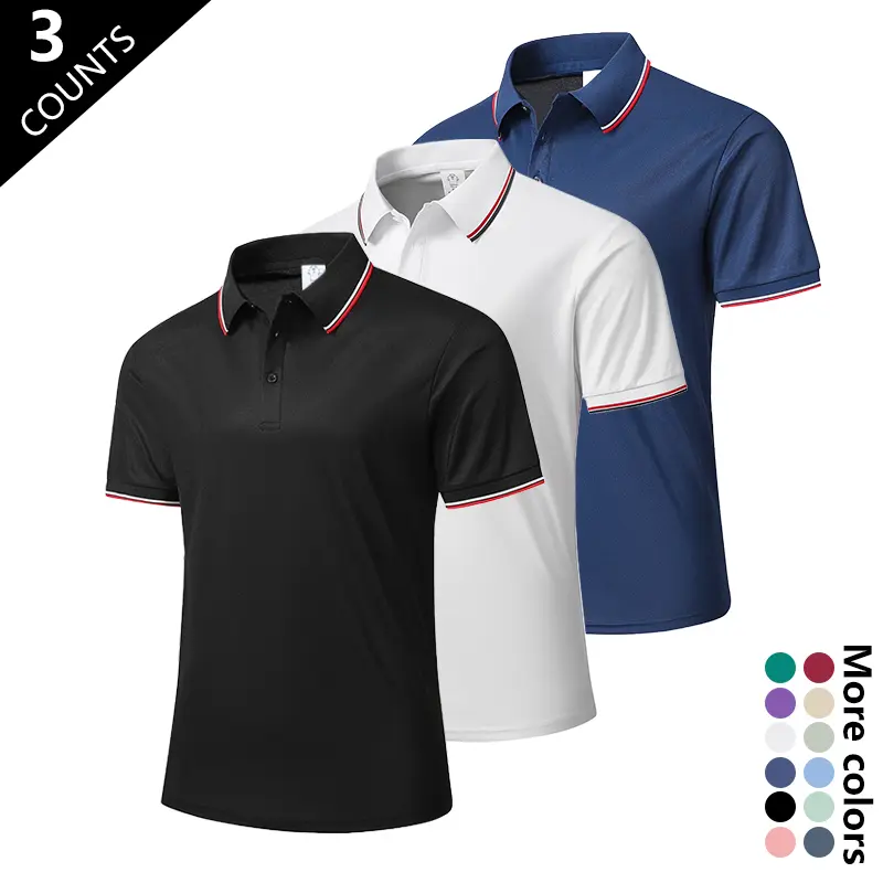Men’s three-pack summer polo shirts for a minimalist commuter look with contrast details—wrinkle-resistant, anti-pilling, breathable, moisture-wicking, skin-friendly, and comfortable. Essential versatile tops for business office wear, casual outings, and
