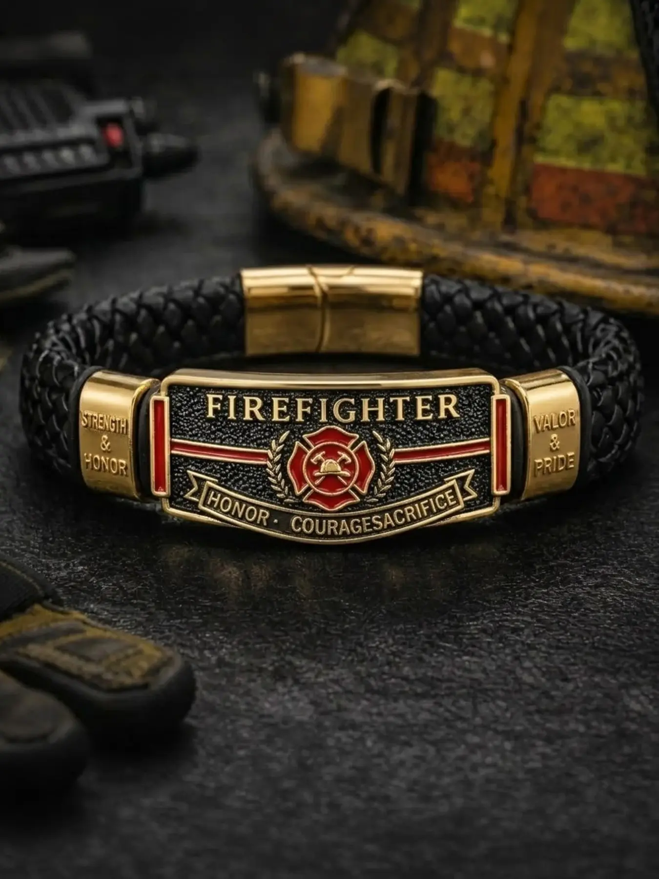 Firefighter Honor Bracelet for Men, Elegant Fireman Memorial Band, Perfect Gift for Emergency Services Personnel, Durable & Stylish Accessory